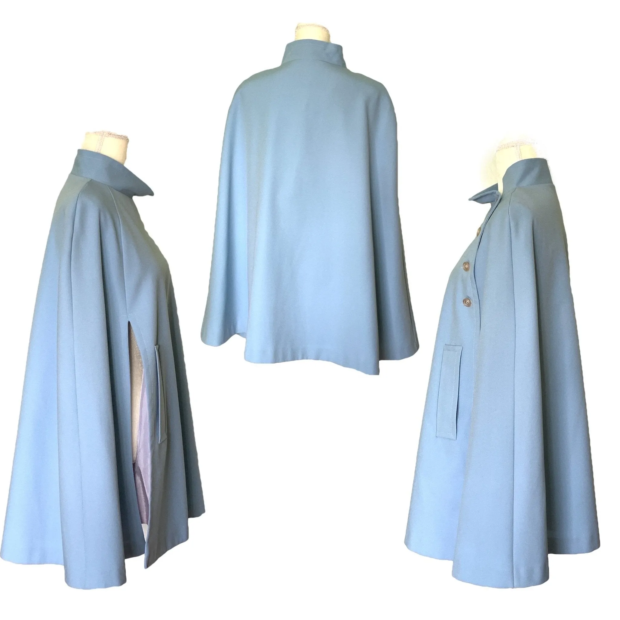 1950s Blue Cape for Montgomery Ward. Asymmetrical Poncho. Stylish Vintage Outerwear Jacket.