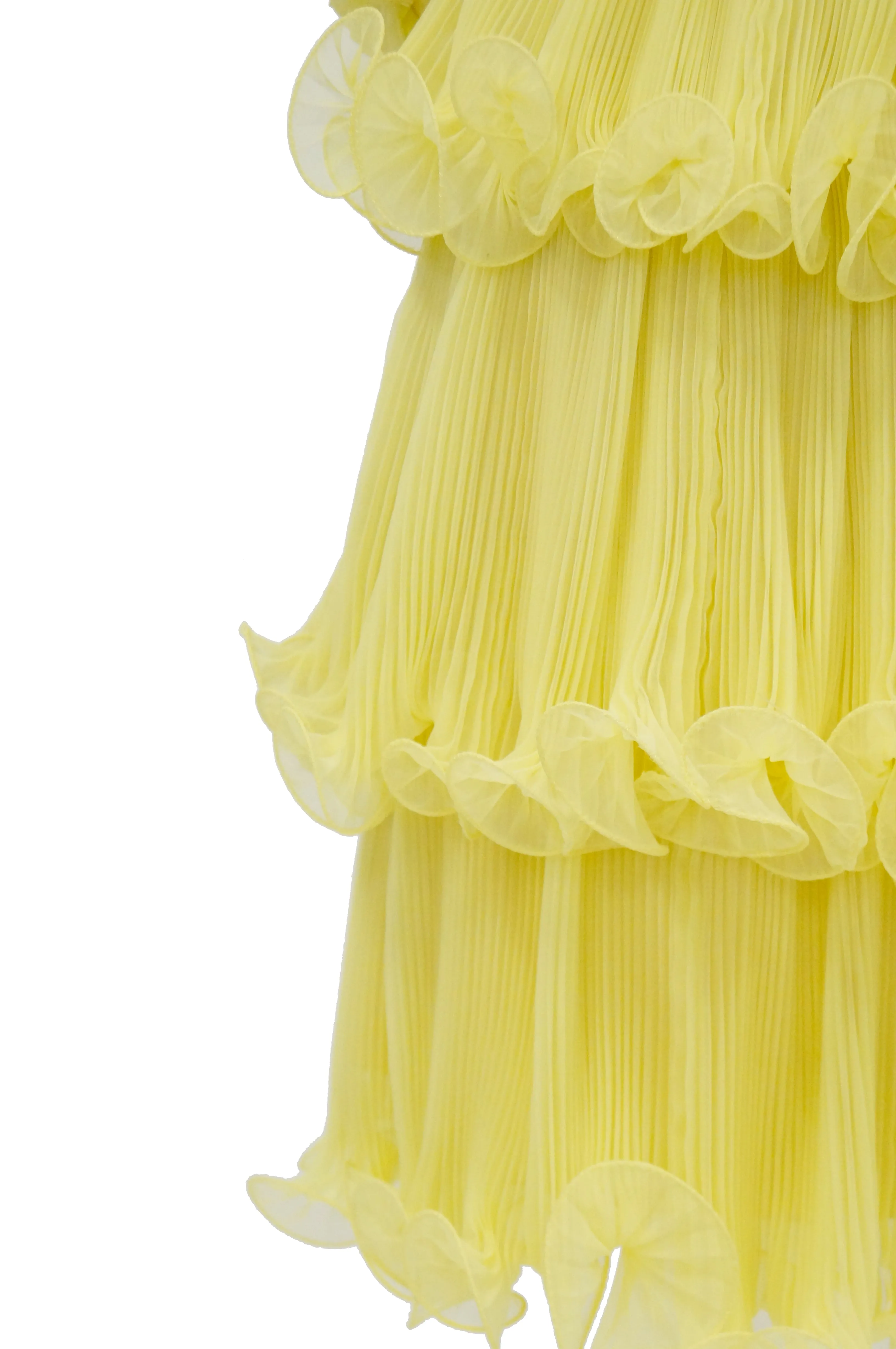 1960s Lemon Chiffon Curly Hem Cocktail Dress