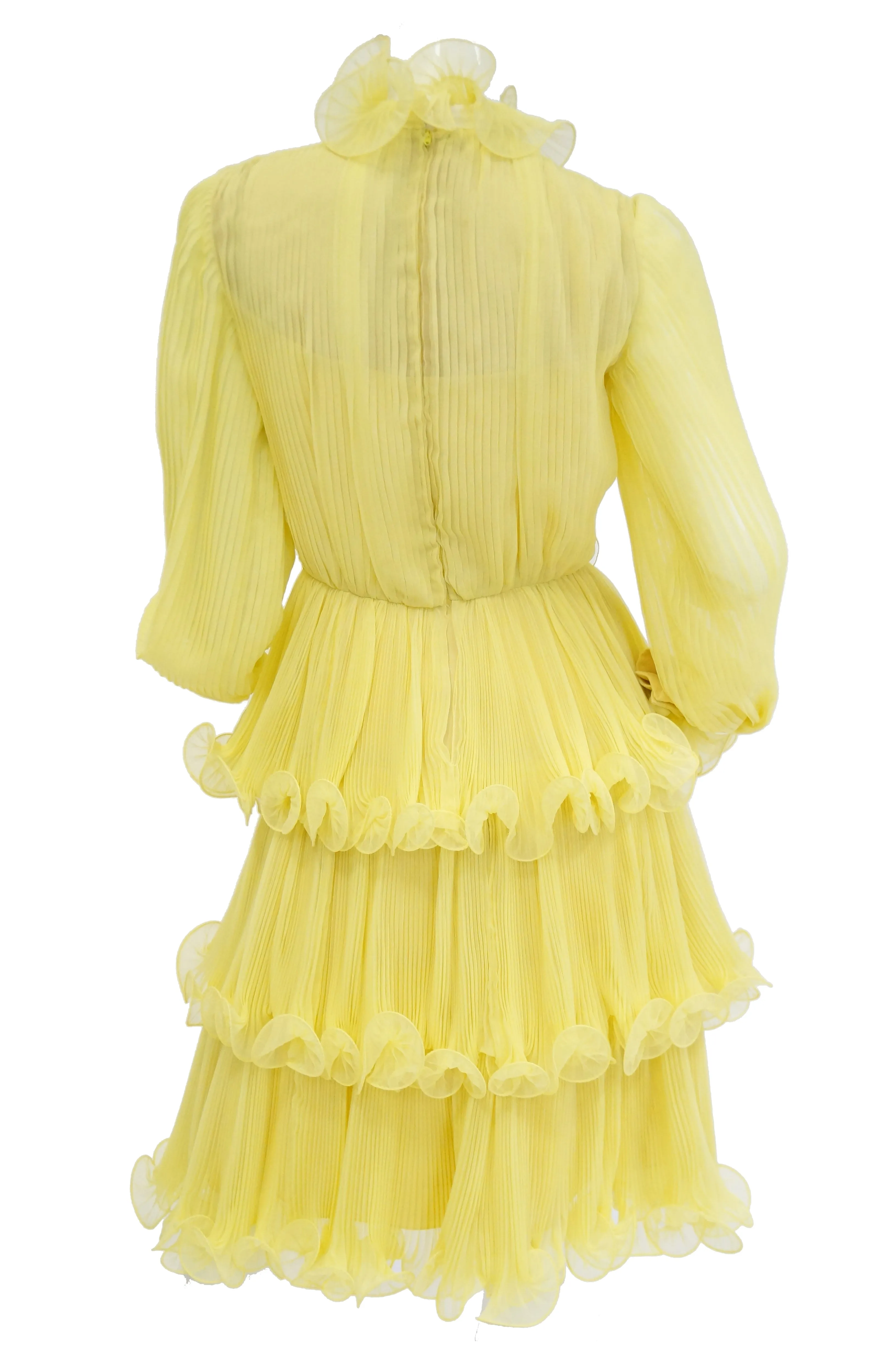 1960s Lemon Chiffon Curly Hem Cocktail Dress