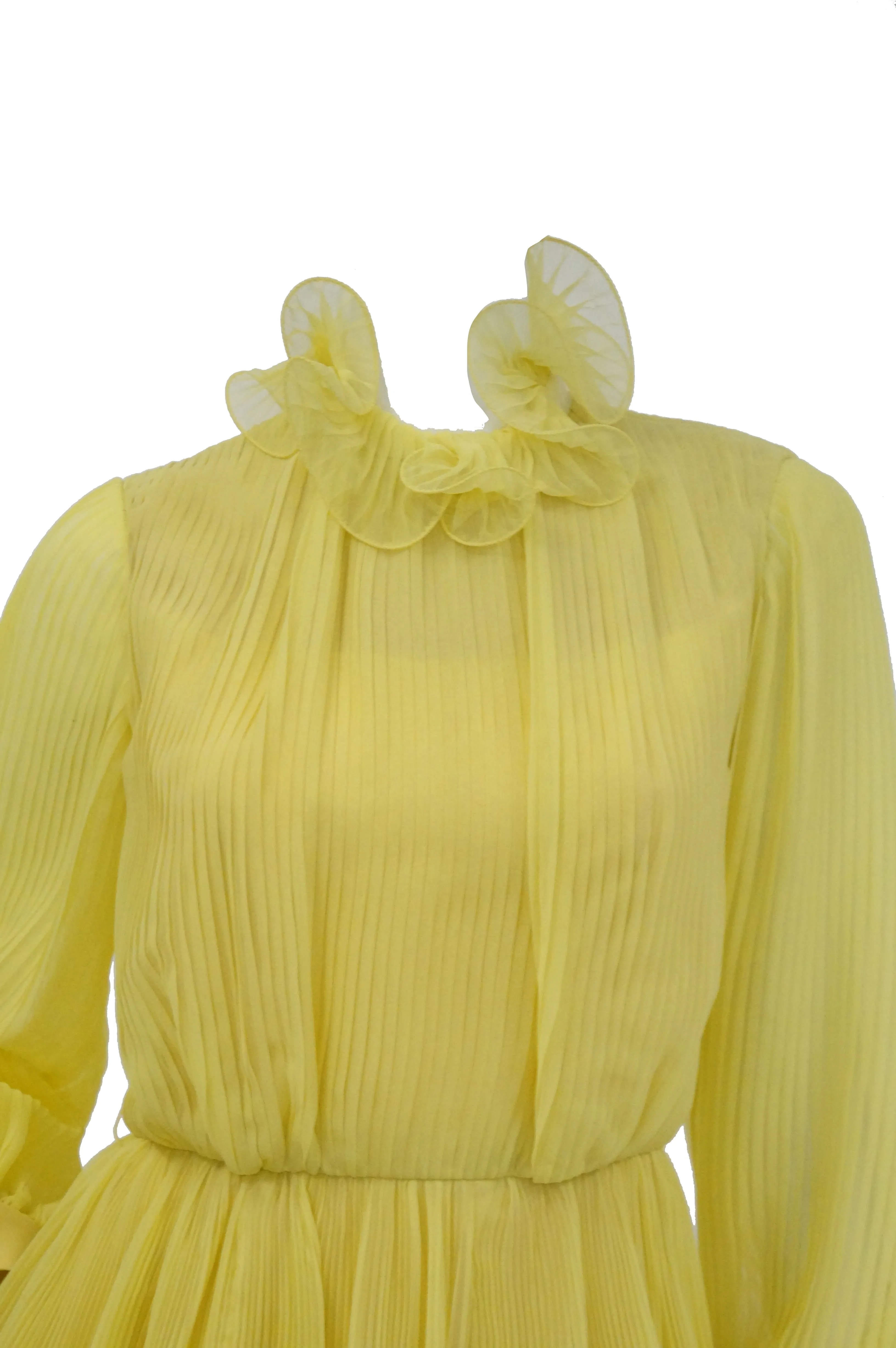 1960s Lemon Chiffon Curly Hem Cocktail Dress