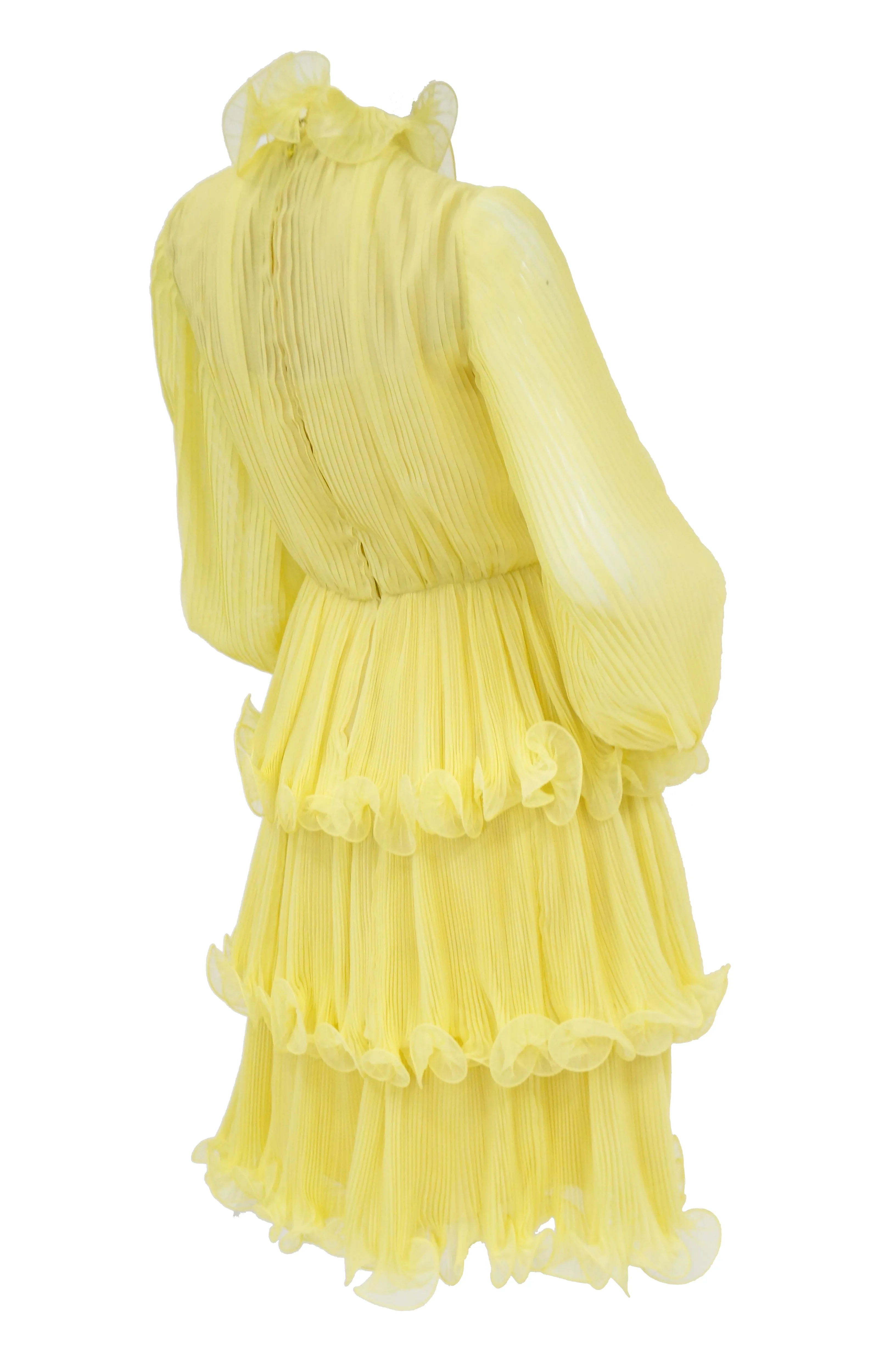 1960s Lemon Chiffon Curly Hem Cocktail Dress