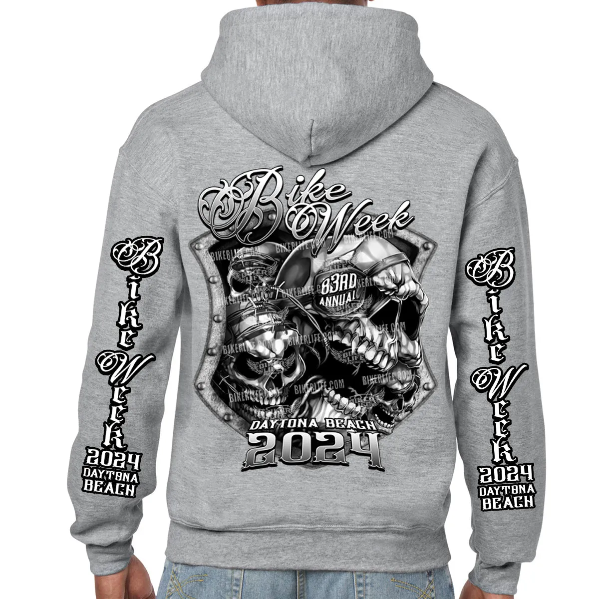 2024 Bike Week Daytona Beach Medieval Skull Shield Pullover Hoodie