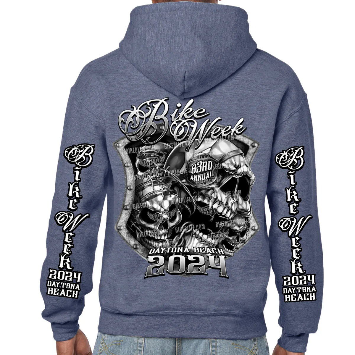 2024 Bike Week Daytona Beach Medieval Skull Shield Pullover Hoodie