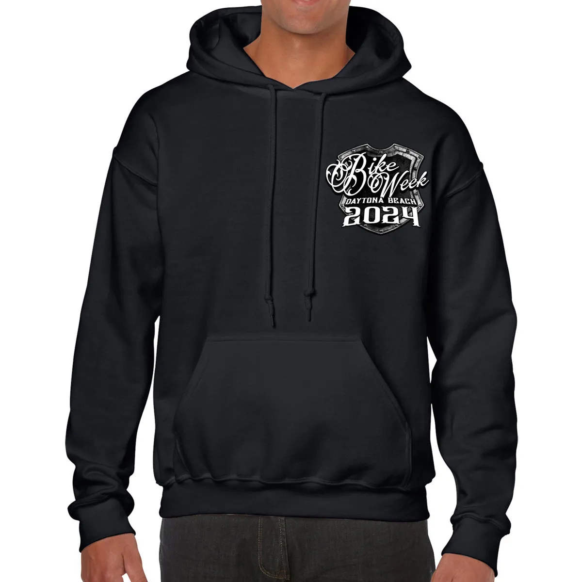 2024 Bike Week Daytona Beach Medieval Skull Shield Pullover Hoodie