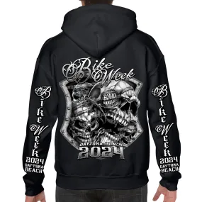 2024 Bike Week Daytona Beach Medieval Skull Shield Pullover Hoodie