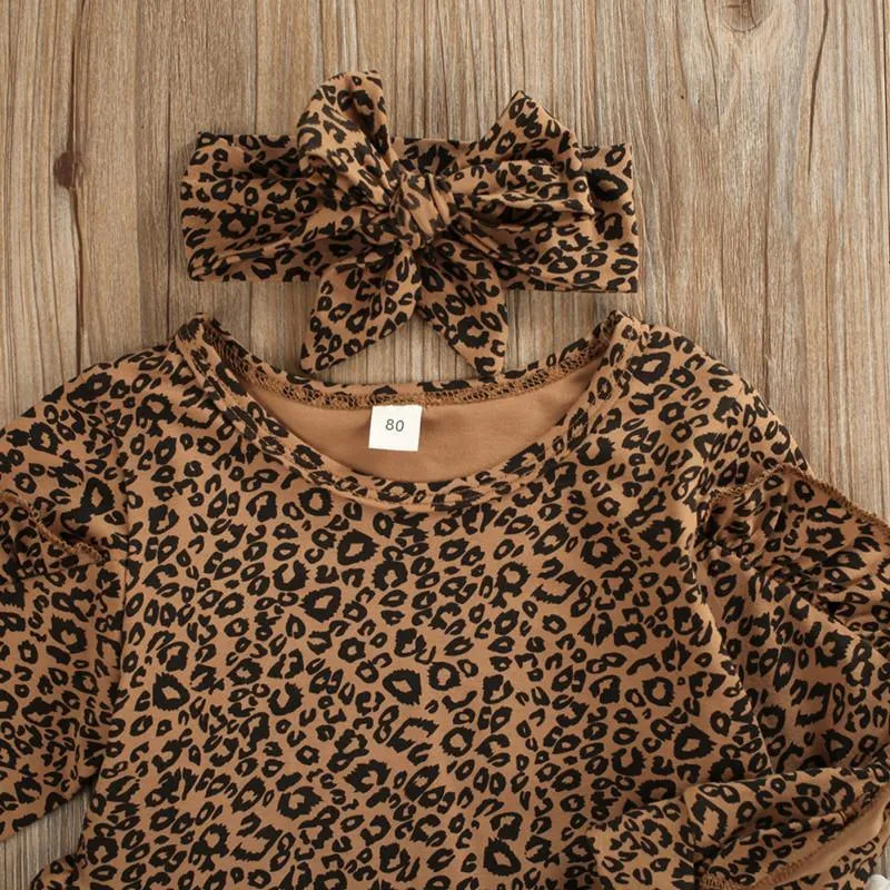 3-piece Leopard Printed Blouse with Headband & Pants for Toddle Girl