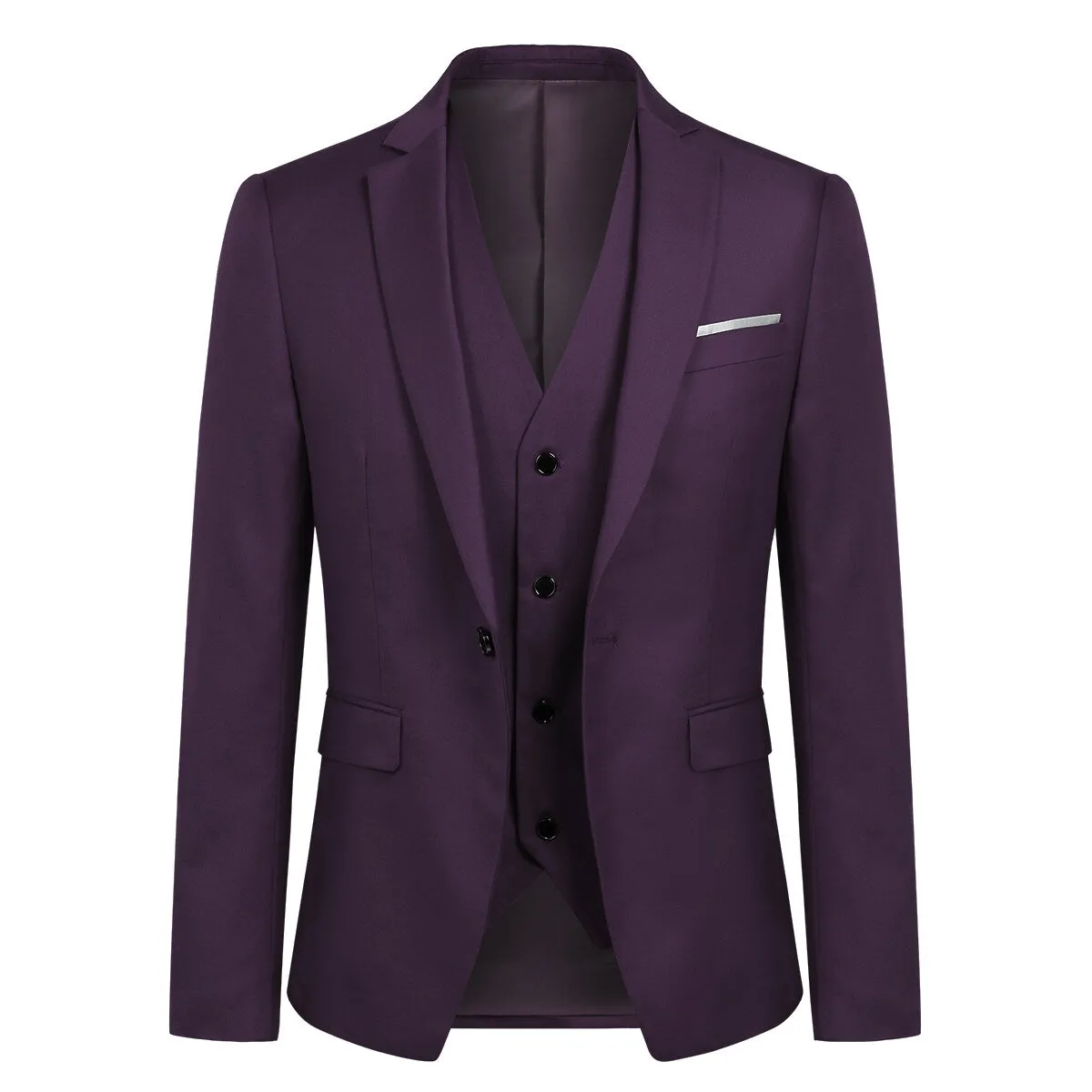 3-Piece Slim Fit One Button Fashion Purple Suit