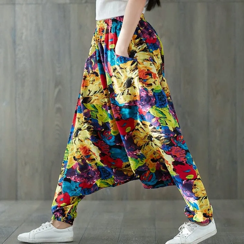 Abstract Flowers Colorful Harem Pants