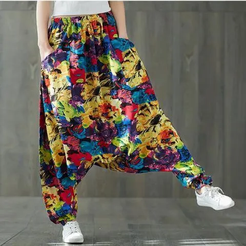 Abstract Flowers Colorful Harem Pants