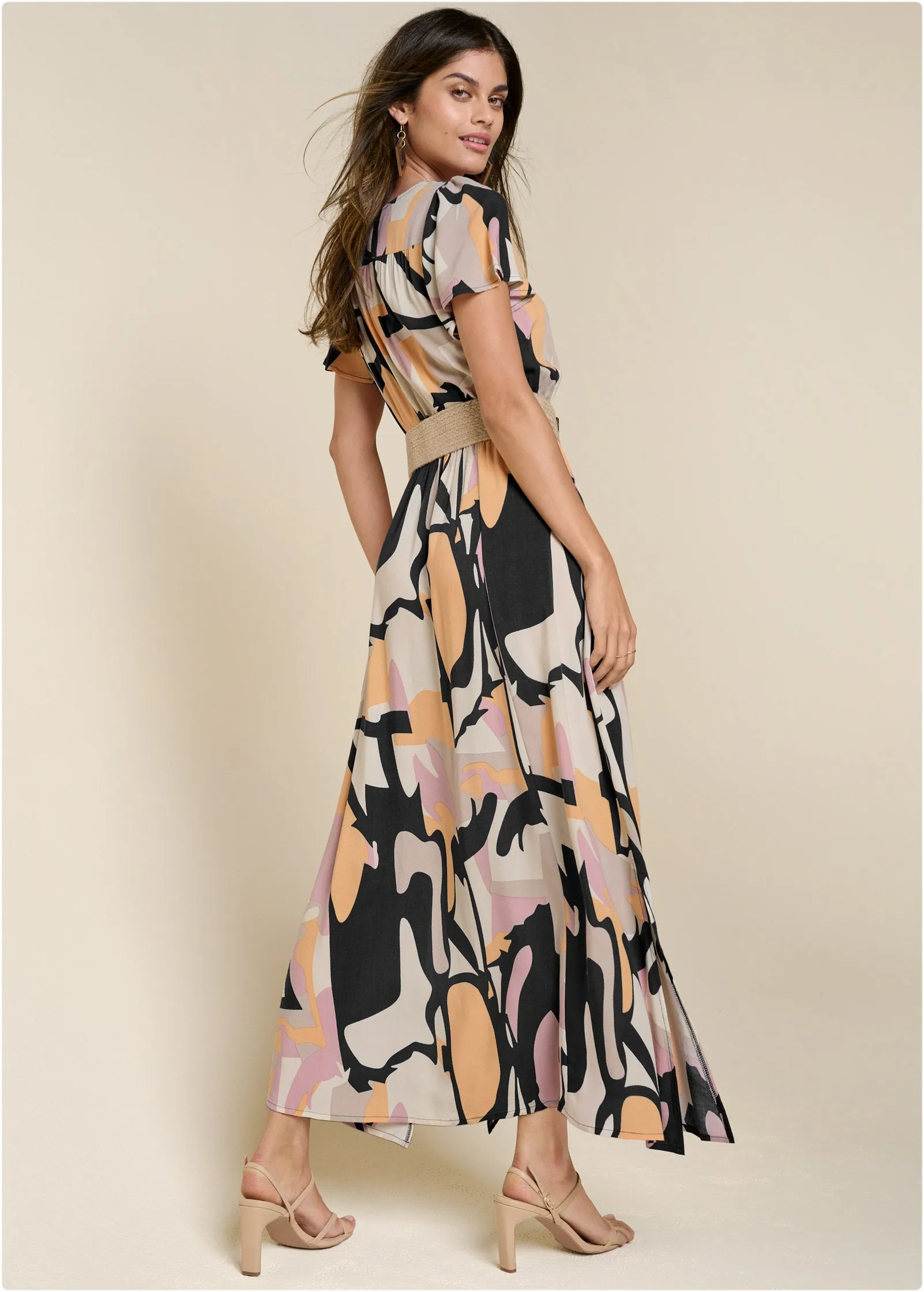 Abstract Print Maxi Dress - Navy Multi