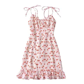 Aiertu 2024 Women French Vintage Floral Print Sling Mini Dress Sexy Sleeveless V Neck Female Holiday Summer Dresses