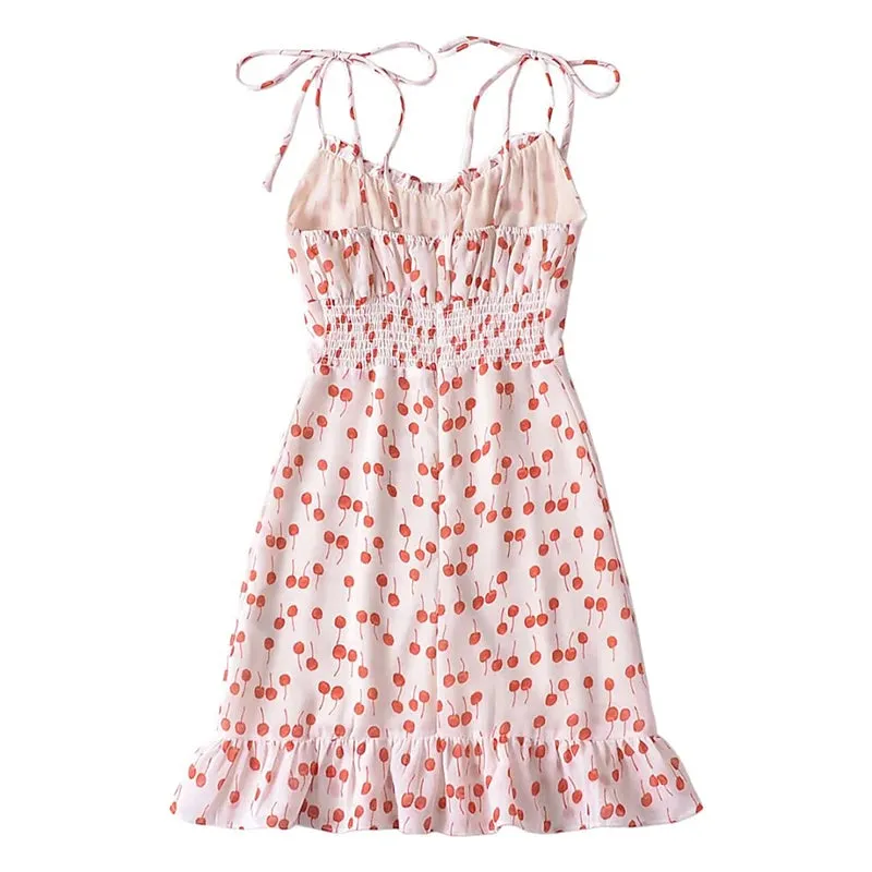 Aiertu 2024 Women French Vintage Floral Print Sling Mini Dress Sexy Sleeveless V Neck Female Holiday Summer Dresses