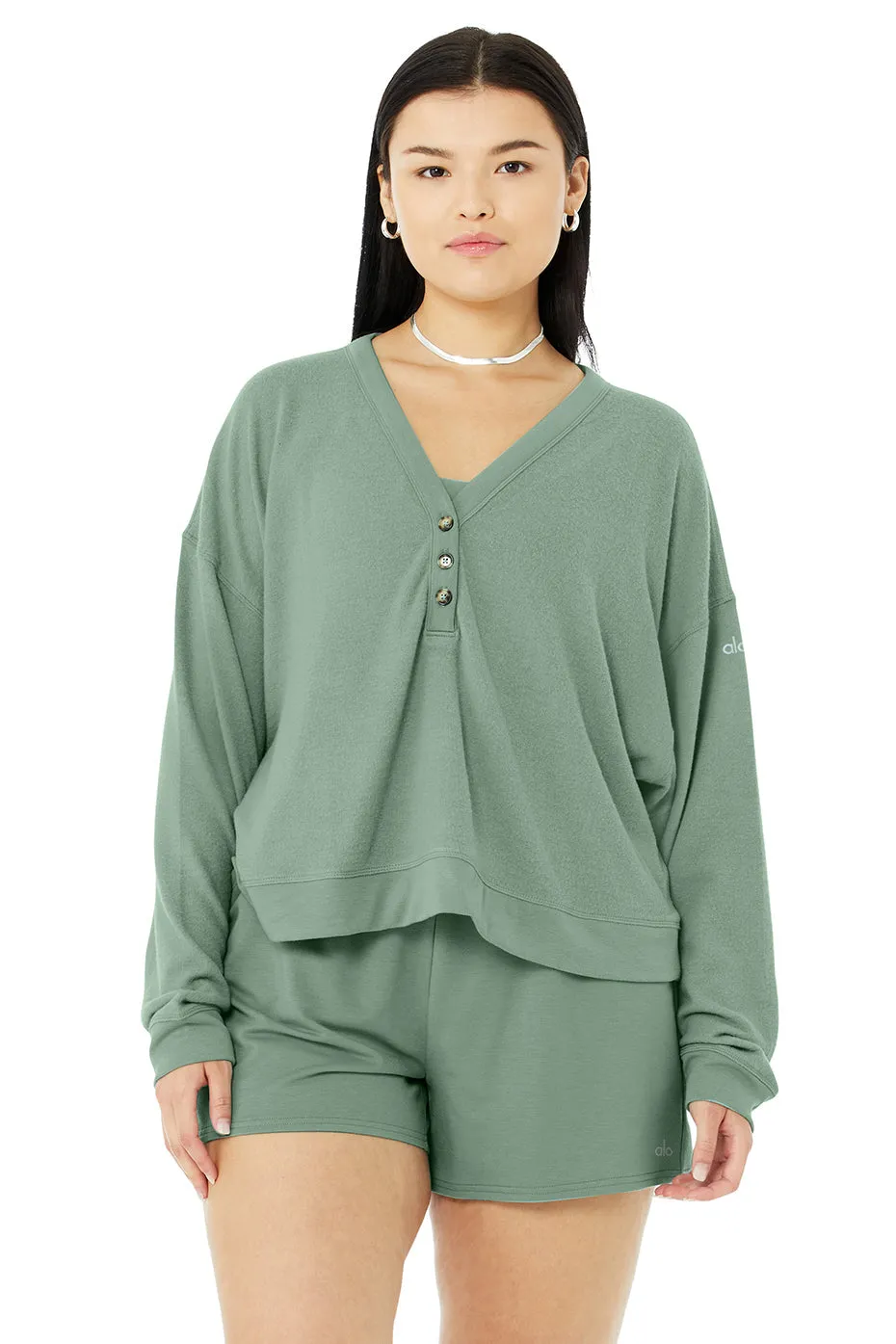 Alolux Soho Cropped Henley - Soft Seagrass