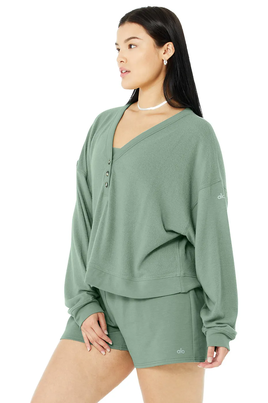 Alolux Soho Cropped Henley - Soft Seagrass