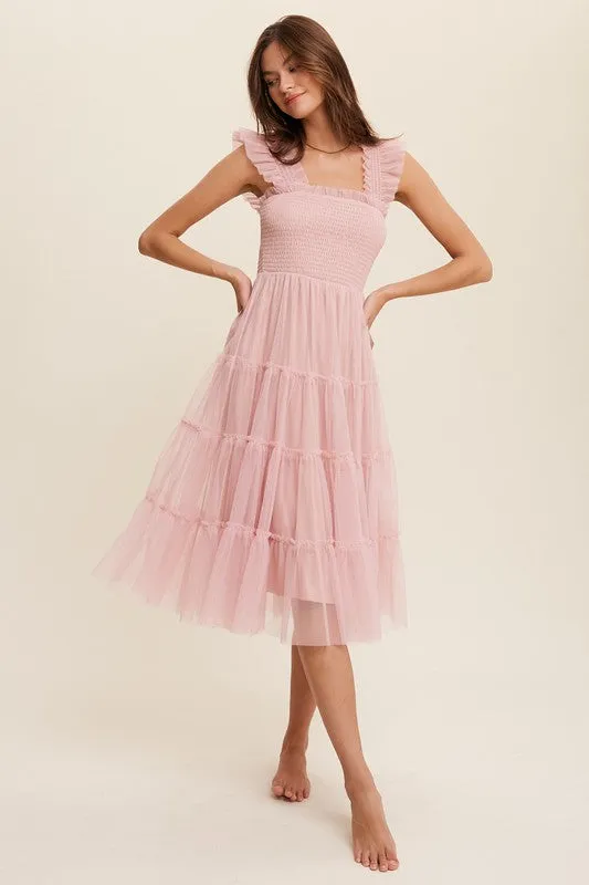 Amelie Tiered Tulle Midi Dress