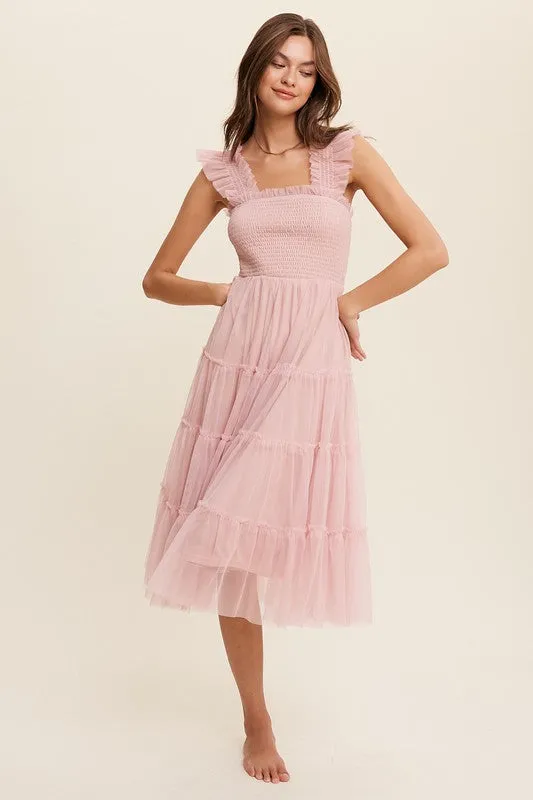 Amelie Tiered Tulle Midi Dress