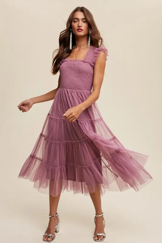 Amelie Tiered Tulle Midi Dress