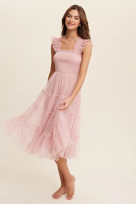 Amelie Tiered Tulle Midi Dress