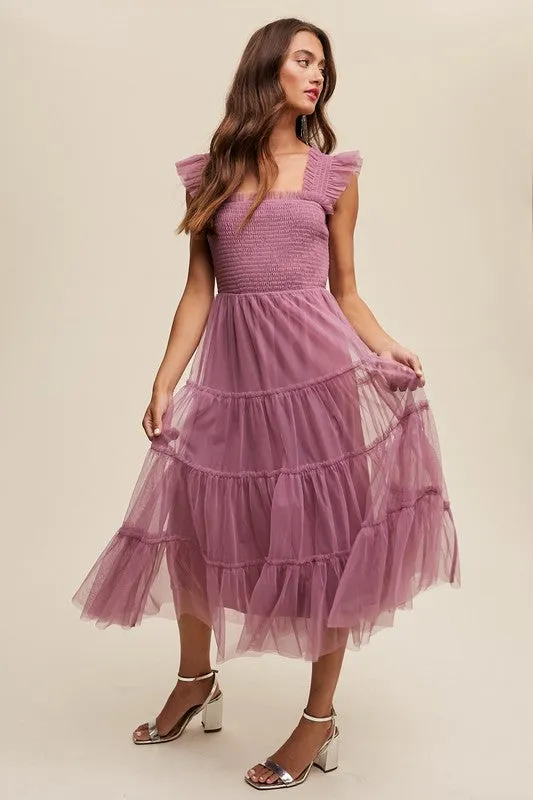 Amelie Tiered Tulle Midi Dress