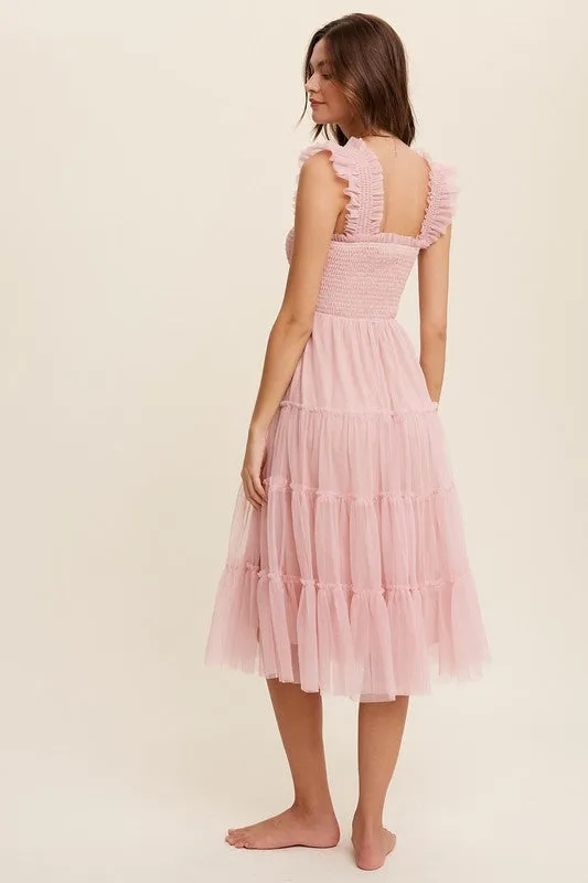 Amelie Tiered Tulle Midi Dress