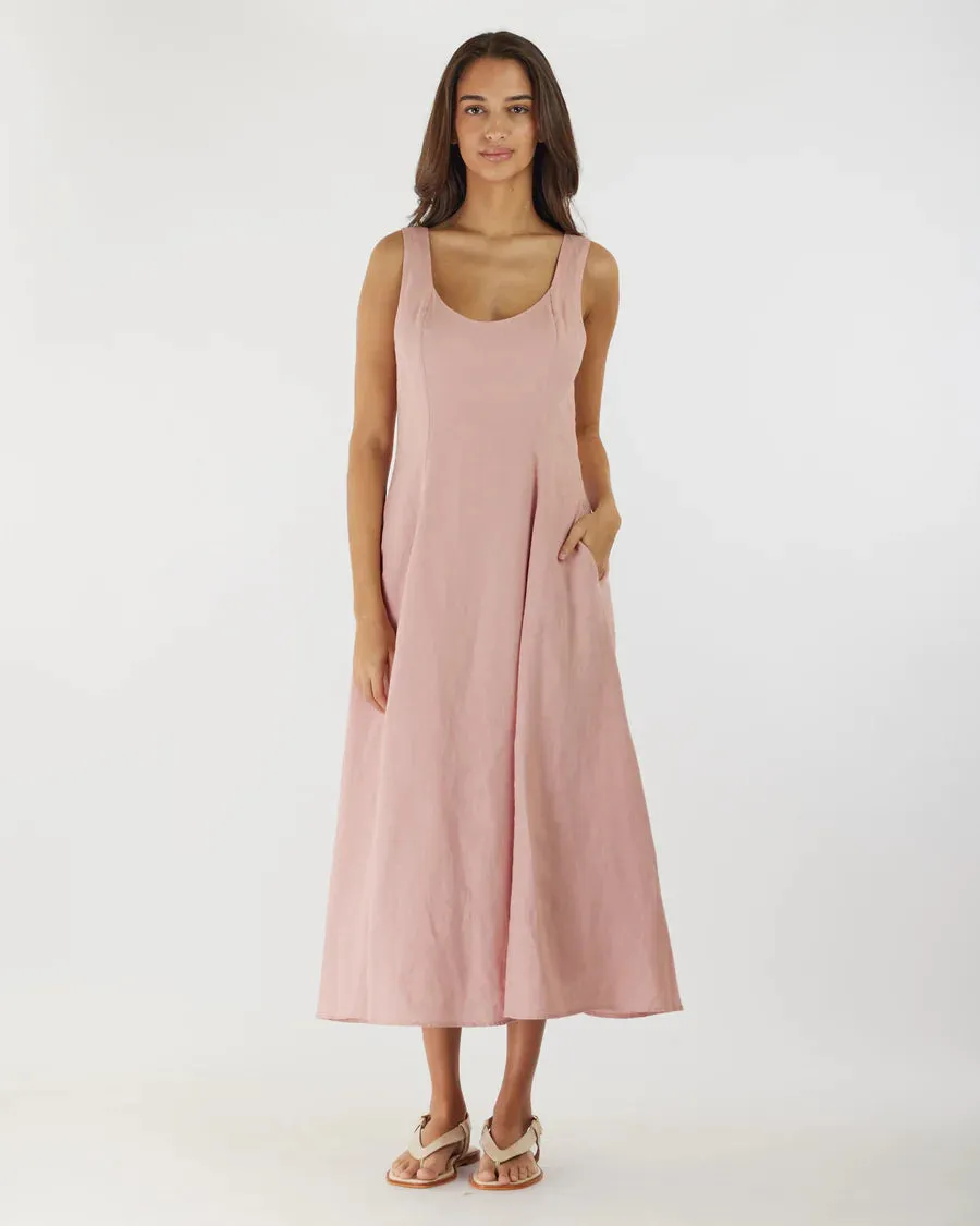 Amelius - Anna Panelled Linen Midi Dress Peony