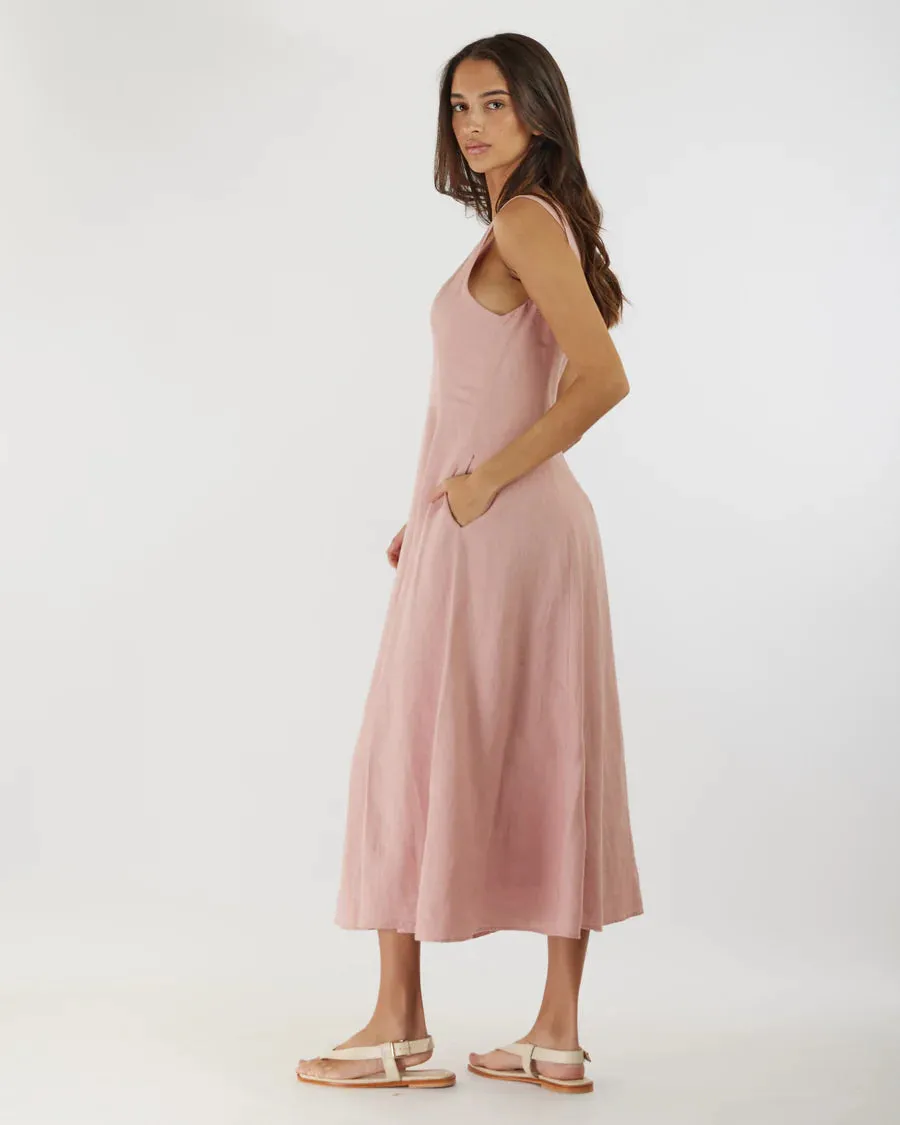 Amelius - Anna Panelled Linen Midi Dress Peony