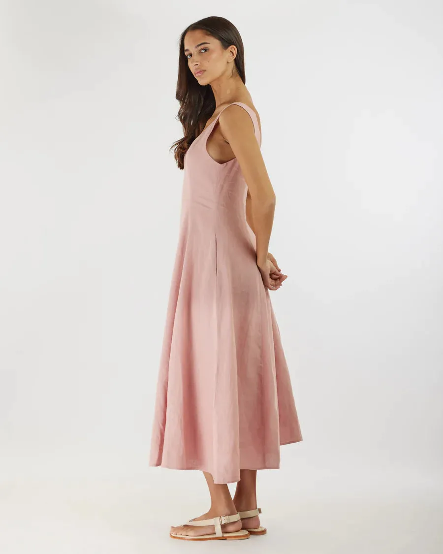 Amelius - Anna Panelled Linen Midi Dress Peony