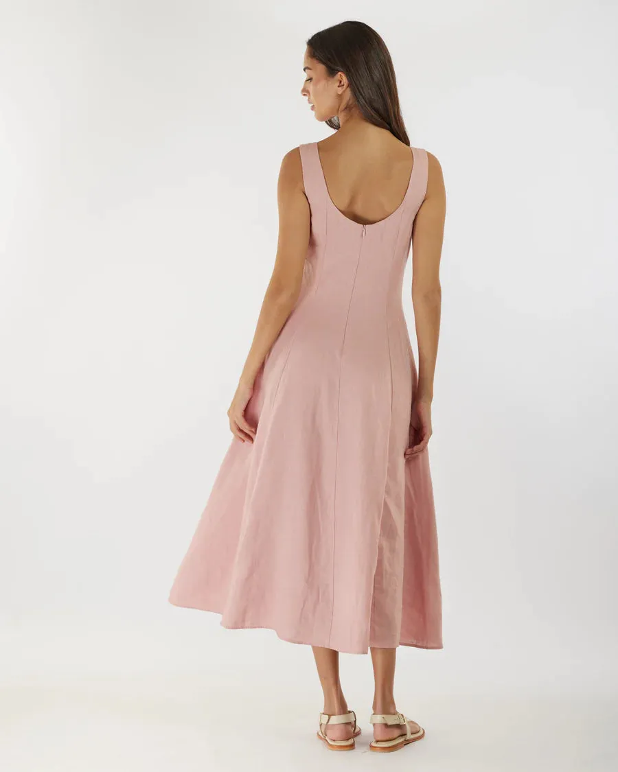 Amelius - Anna Panelled Linen Midi Dress Peony