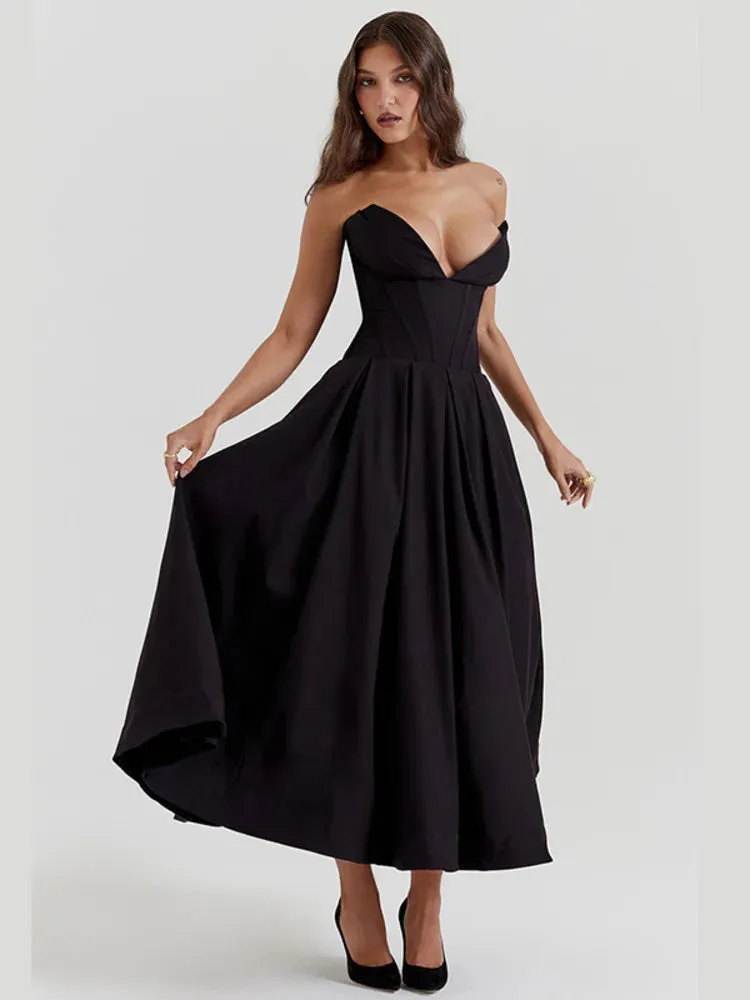 Amozae Elegant Spaghetti Strap Backless Maxi Dress For Women Fashion Black Off-shoulder Sleeveless A-line Club Party Dress