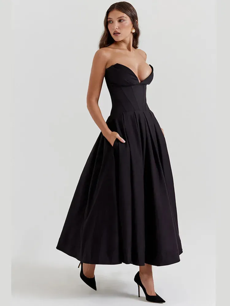 Amozae Elegant Spaghetti Strap Backless Maxi Dress For Women Fashion Black Off-shoulder Sleeveless A-line Club Party Dress