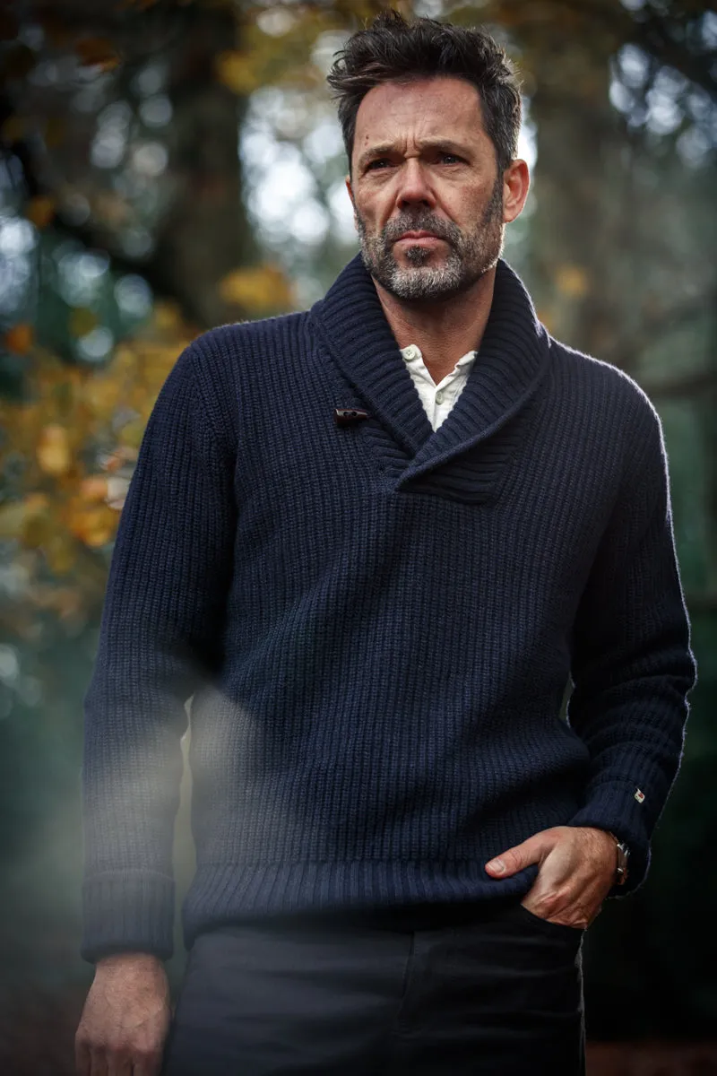 &SONS Port Shawl Collar Jumper Navy