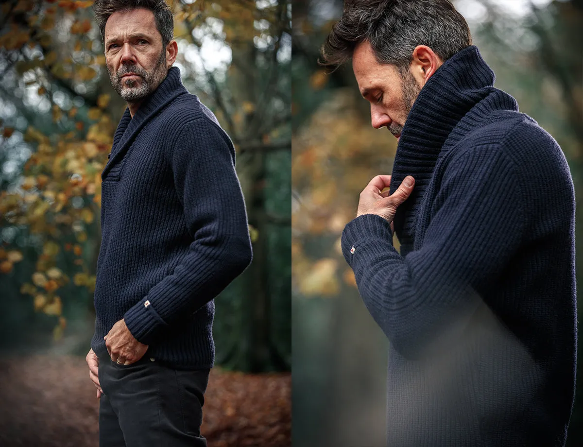 &SONS Port Shawl Collar Jumper Navy