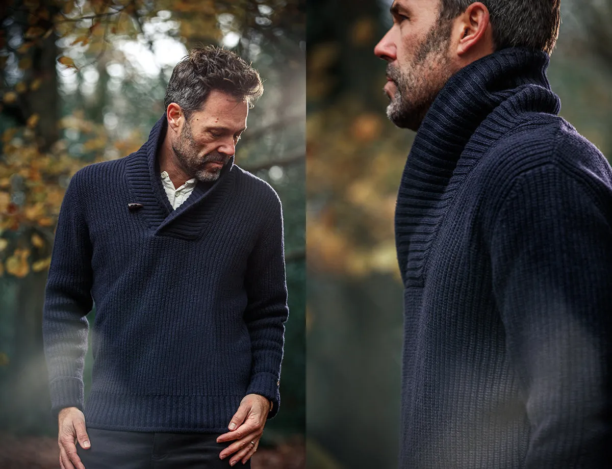 &SONS Port Shawl Collar Jumper Navy