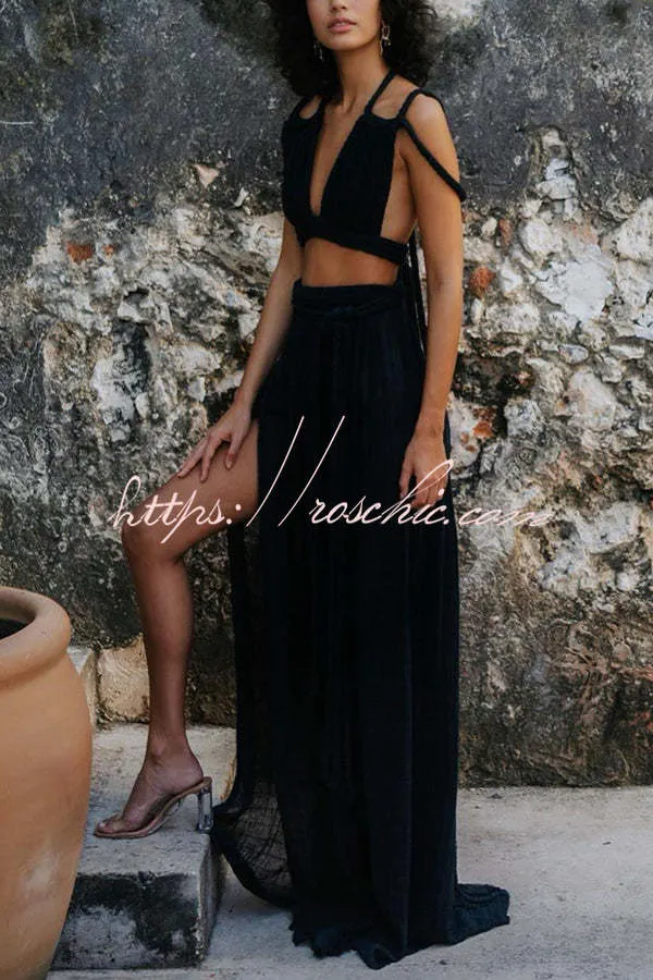 Aphrodite Draped Braids Crop Tank and Wrap Slit Maxi Skirt Set