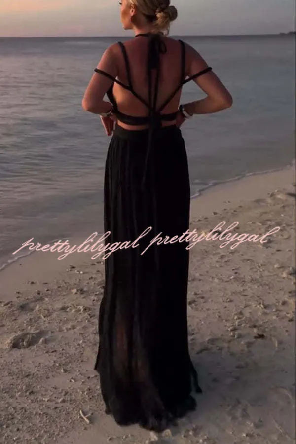 Aphrodite Draped Braids Crop Tank and Wrap Slit Maxi Skirt Set