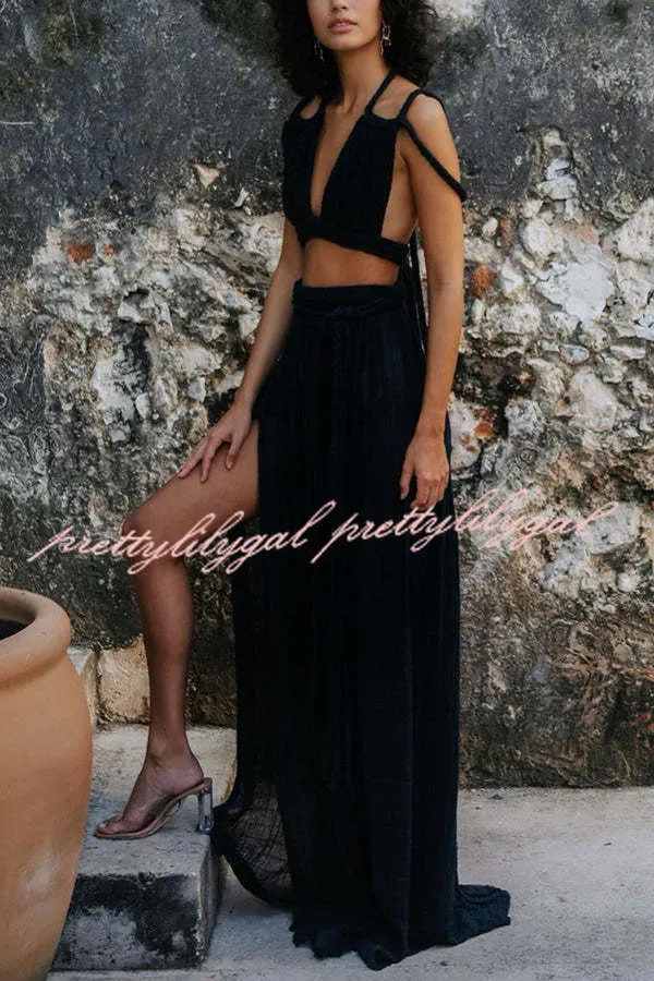 Aphrodite Draped Braids Crop Tank and Wrap Slit Maxi Skirt Set