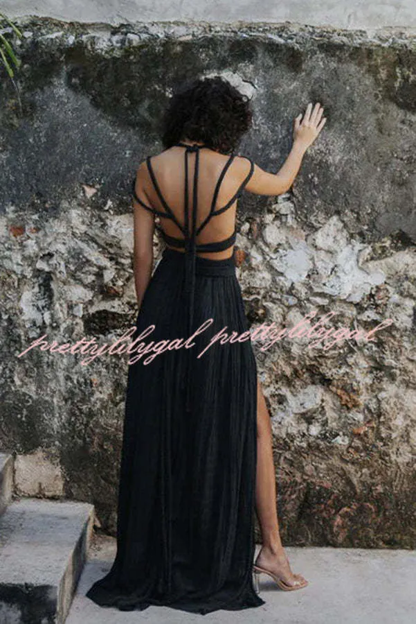 Aphrodite Draped Braids Crop Tank and Wrap Slit Maxi Skirt Set