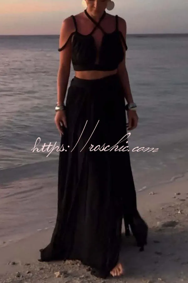 Aphrodite Draped Braids Crop Tank and Wrap Slit Maxi Skirt Set