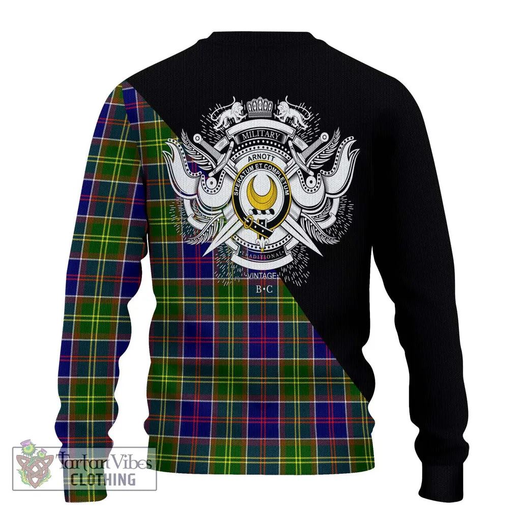 Arnott Tartan Ugly Sweater with Family Crest and Military Logo Style