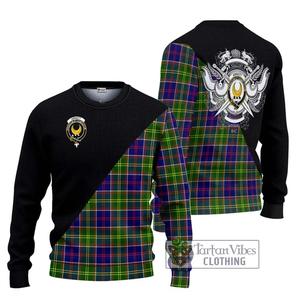 Arnott Tartan Ugly Sweater with Family Crest and Military Logo Style