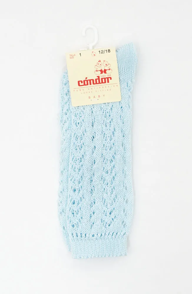 Baby Blue Openwork Knee High Socks