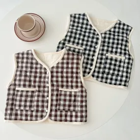 Baby Colorblock Plaid Pattern Sleeveless Thickened Quilted Vest Coat Outfit by MyKids-USA™