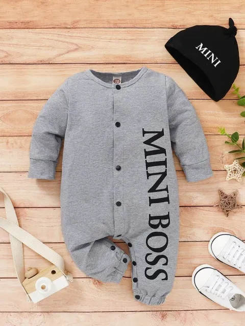 Baby Mini Boss Button Down Onesie With Beanie Cap