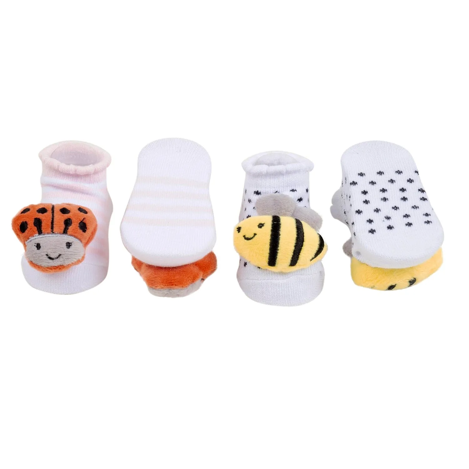 Baby Moo 3D Honey Bee Cotton Ankle Length Fancy Infant Gift Set of 2 Socks Booties - Pink, White