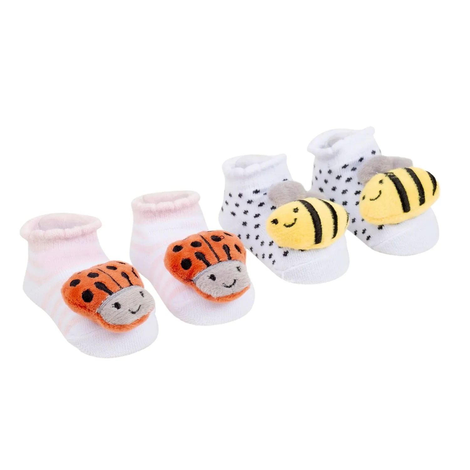 Baby Moo 3D Honey Bee Cotton Ankle Length Fancy Infant Gift Set of 2 Socks Booties - Pink, White