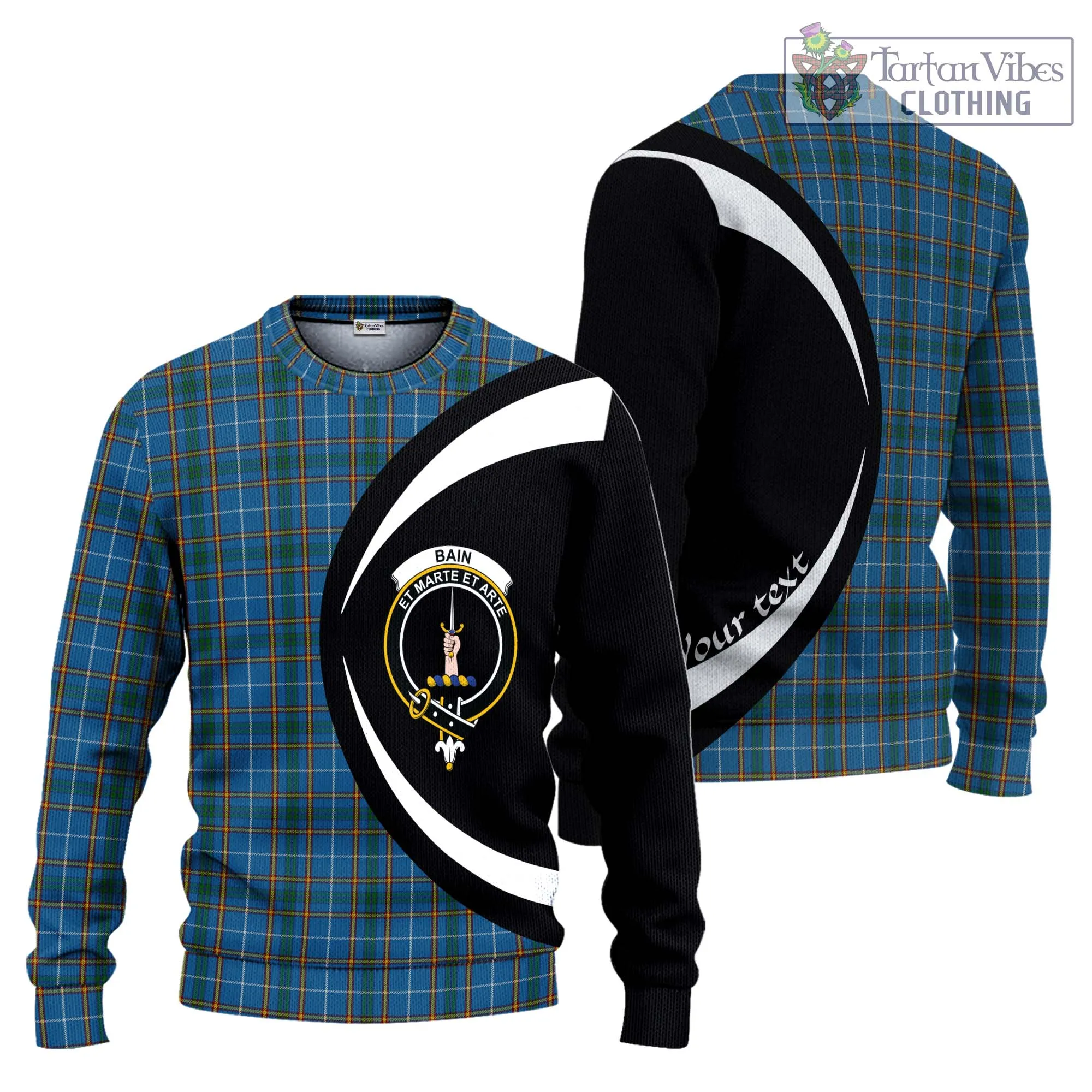 Bain Tartan Ugly Sweater with Family Crest Circle Style