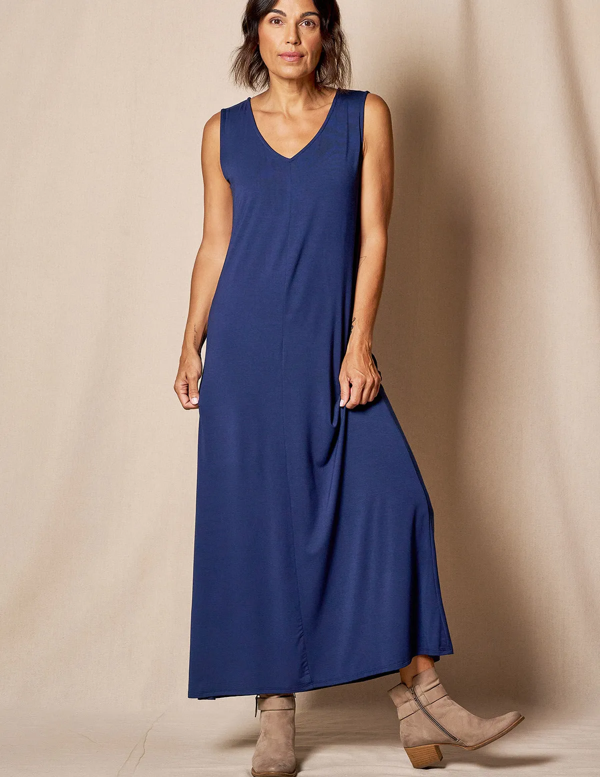 Bamboo A-Line Tank Dress - Navy