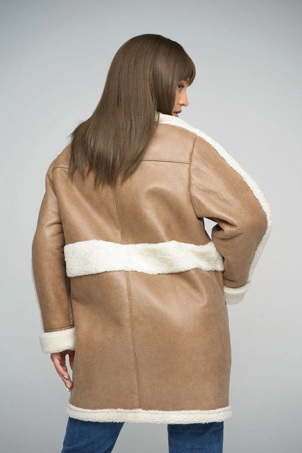 Beige Sheepskin Bomber Jacket