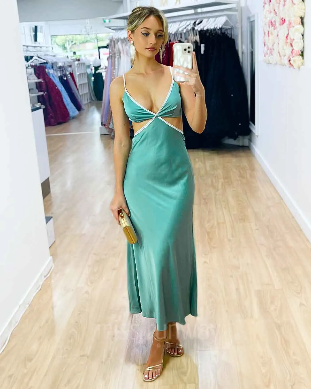 Billie Satin Midi Dress - Sage