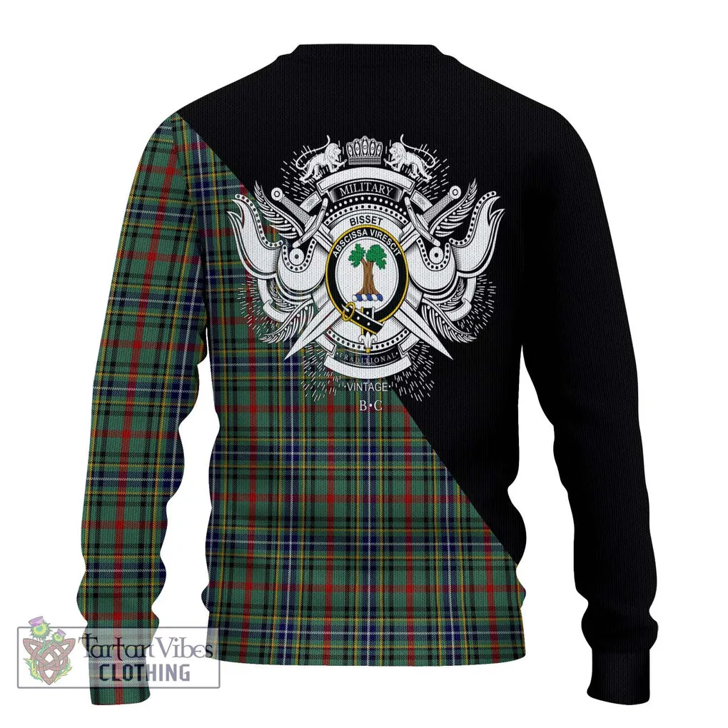 Bisset Tartan Ugly Sweater with Family Crest and Military Logo Style